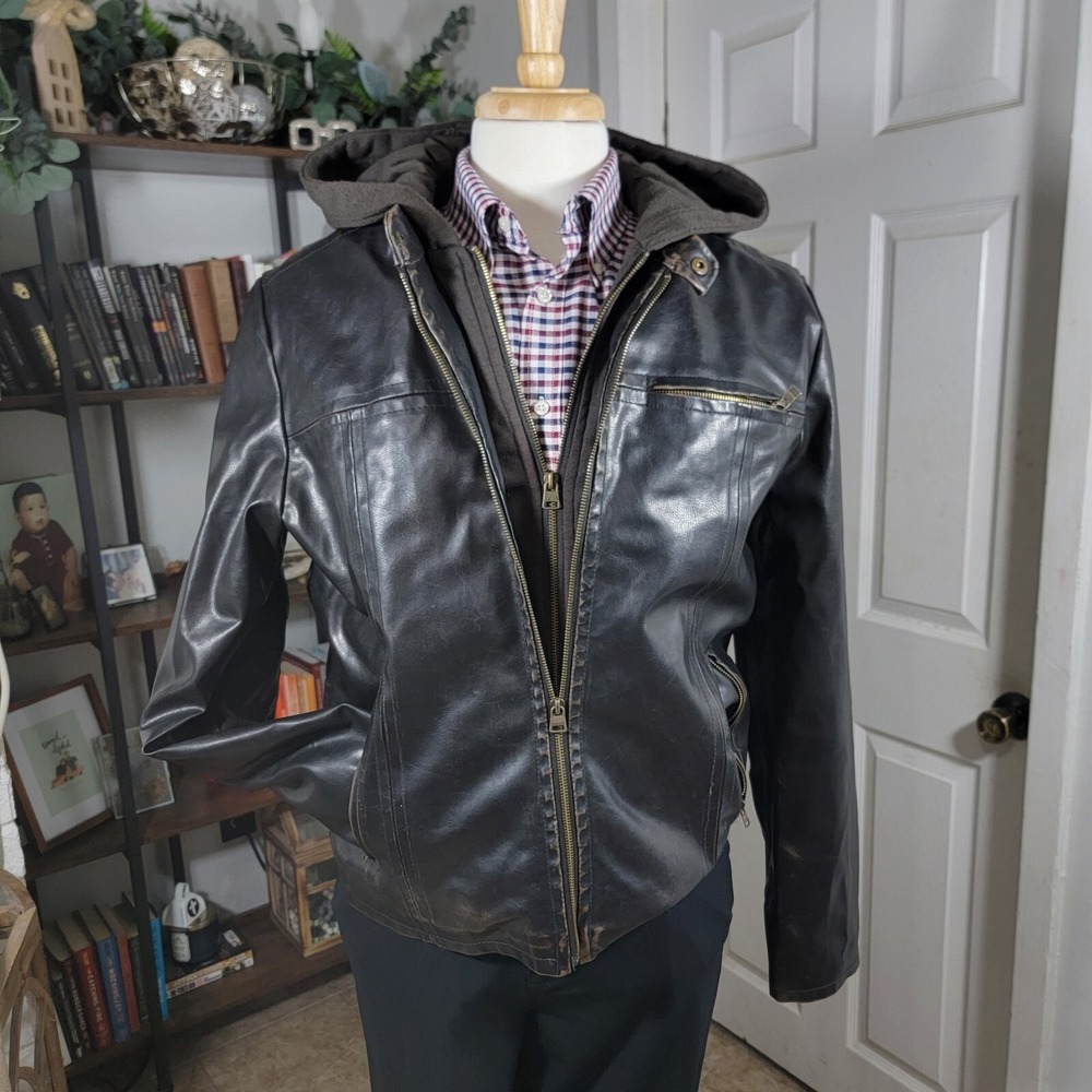 Levi's Men's Brown Pleather Jacket - Full Zip - Fleece insulated - Men's Large
